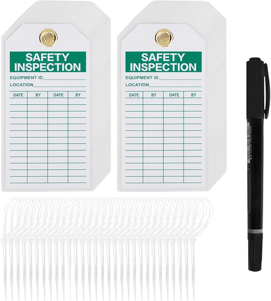 Lionshop Safety Inspection Tags, Accident Prevention Tag, Double-Sided Inspection Tag, Legend “Safety Inspection”, 5.75" x 3", 0.375" in Brass Eyelet Size, Blue Ink on White, Polyester (Pack of 25)