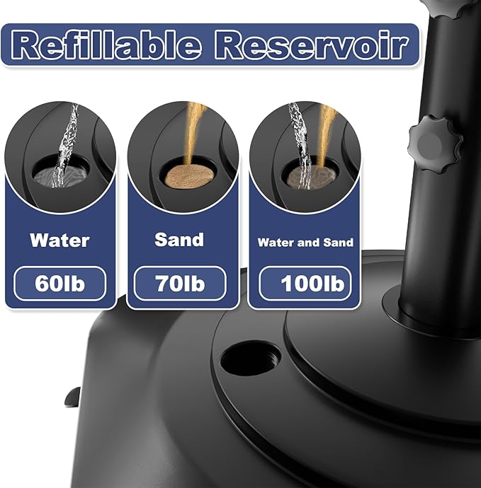 🥇 Patio Umbrella Base Heavy Duty with Wheels, Max 100lb Fillable Umbrella Stand Mobile Square Market Stand, Windproof Outdoor Umbrella Holder for Deck, Poolside, Lawn, Fits Muti Sized Umbrellas