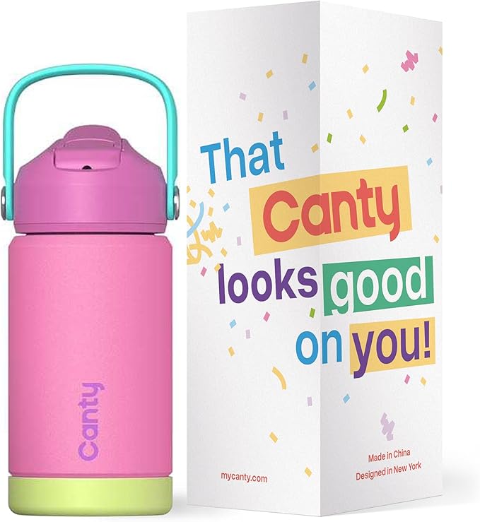 Canty Stainless Steel Water Bottle with Straw, Anti-Slip Base and Giftable Full Colored Box, Great for Travel (Thistle Pink, 12 Oz)