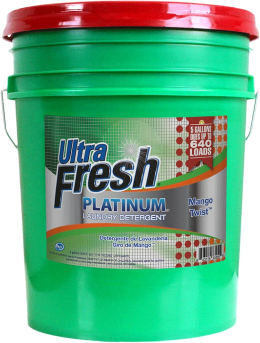 Ultra Fresh 5 Gallon Liquid Laundry Detergent Washing Soap for All Machine Types, 3X Platinum, Up to 640 Loads, Mango Twist