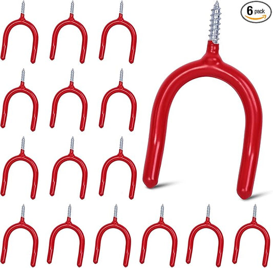 Lian.Ripple.Lian16 PackGarage Storage System Steel U Hooks with Anti-Slip Coating Home Improvement and Organization Screw in Hooks Easy Wall Mounting Heavy Duty Bike and Ladder (Red, 16 Pack)