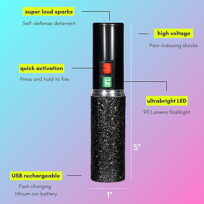 BLINGSTING 3-in-1 Women's Safety Kit - Professional Grade Pepper Spray - High Voltage Mini Stun Gun - Self-Defense Security Alarm - UV Dye - Glitter