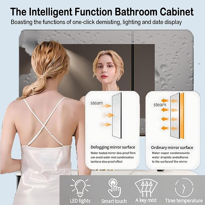 52IN Black Bathroom Vanity - Bathroom Vanity with Sink Featuring Infrared Body Sensor Lights & Smart LED Medicine Cabinet | Bathroom Cabinet with Door Panel Design & Ample Storage Space