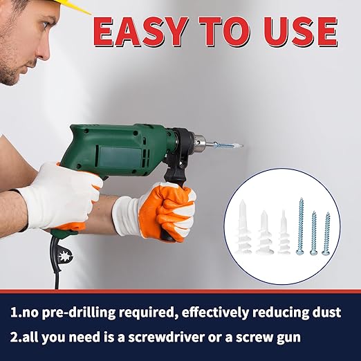 320Pcs Self Drilling Drywall Anchors and Screws Kit, 3 Sizes Nylon Wall Anchors for Hollow Walls, No Pre-Drilling Required, Holds Up to 75lbs (160 Anchors + 160 Screws)
