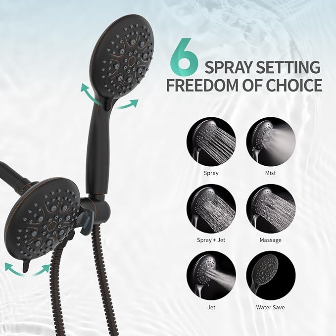 SR SUN RISE High Pressure 3-Way Rainfall Shower Faucet, 3 in 1 Shower Head and Handheld Shower Combo Set with 71” Hose, Easy to Clean Bathtub or Pets, Valve and Shower Trim Kit, Oil Rubbed Bronze