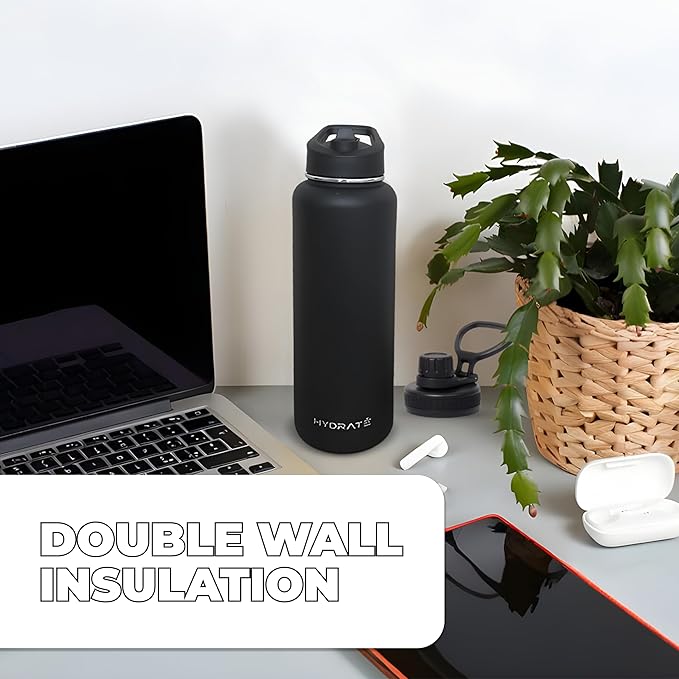 HYDRATE Insulated Stainless Steel Water Bottle - Large Reusable Flask with Leak-Proof Design and Convenient Handle - Double Vacuum Insulation for School, Work, or Adventure
