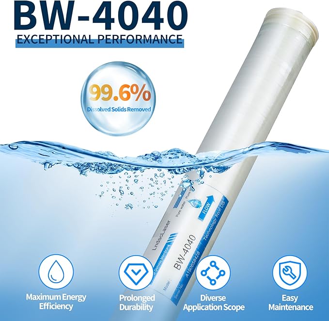 BW-4040 RO Membrane, BW 4040 Reverse Osmosis Membrane for Brackish Water Treatment, Desalination, Commercial, Industrial, Agricultural, Reverse Osmosis Replacement Filters 4" X 40"