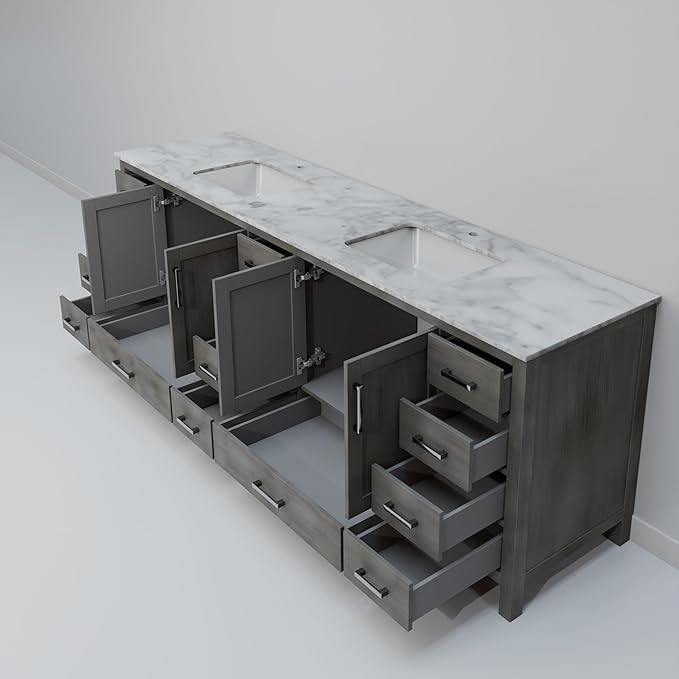 Big Sur 84 in. W x 22 in. D Distressed Grey Double Bath Vanity and Carrara Marble Top