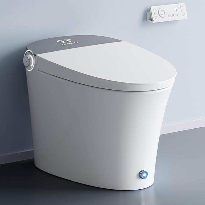 Smart Bidet Toilet with Auto Open/Close Lid, Touchless Auto Flush, Smart Toilet with Bidet Built in Elongated Heated Seat, Instant Warm Water & Dryer, Digital Display