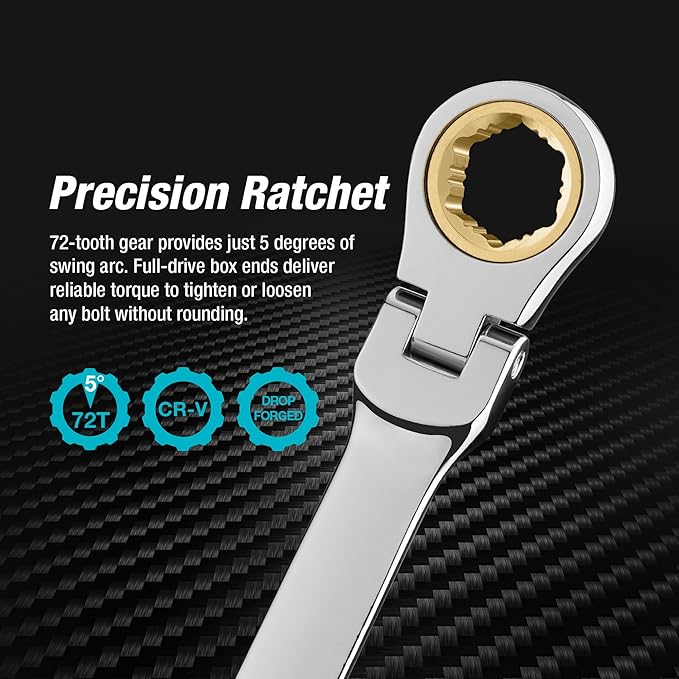 DURATECH 8 * 9 mm Extra Long Anti-Slip Flex-Head Ratcheting Wrench, Metric, CR-V Steel