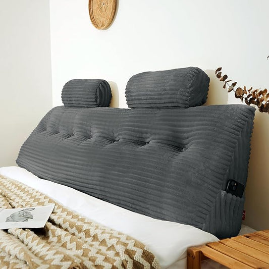 Headboard Wedge Pillow with 2 Pack Neck Roll Pillow Large Headboard Pillow King Wedge Pillow Headboard Soft and Supportive Bed Rest Reading Pillows for Sitting in Bed with Removable Cover