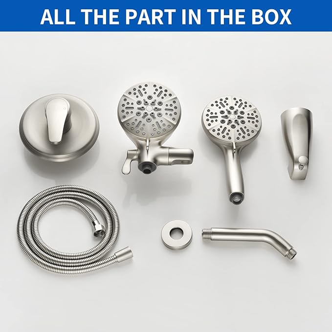 Shower Tub Kit Dual Shower System with Tub Spout Tub and Shower Faucet Set Complete Dual Shower Head and Handheld Combo Set Tub and Shower Trim Kit Brushed Nickel