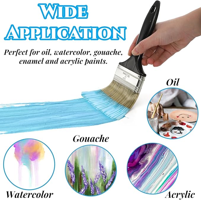 9 Pack Paint Brushes for Wall, 2'' 3'' 4'' Latex Oil Paints Flat Brush with Treated Plastic Handle Thick Soft Bristles, Chip Wood Stain Brush Tool for DIY Paint,Fence,Deck, Wall Trim