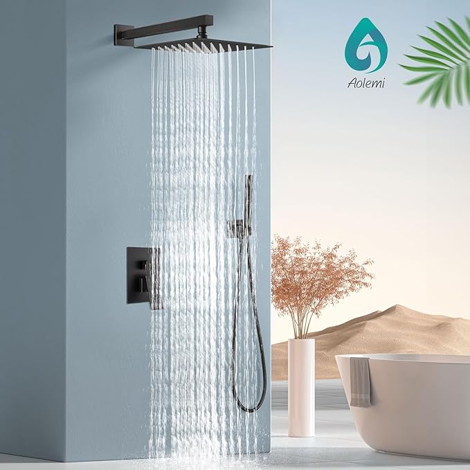 Aolemi Shower System with Rainfall Shower Head and Handheld Wall Mount,High Pressure Shower Faucet Set Fixture Combo with 2 in 1 Handheld Spray Rough-in Valve,16 Inch Shower Head Oil Rubbed Bronze