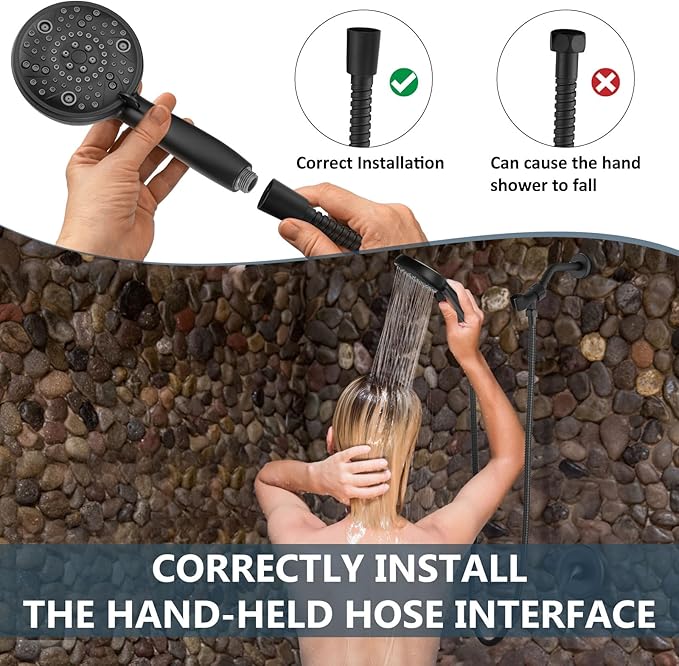 Aolemi Shower Faucet Set Rain Shower Head System Shower Trim Kit Pressure Rough-in Valve Included ABS 8 Setting Single Handheld Spray Matte Black