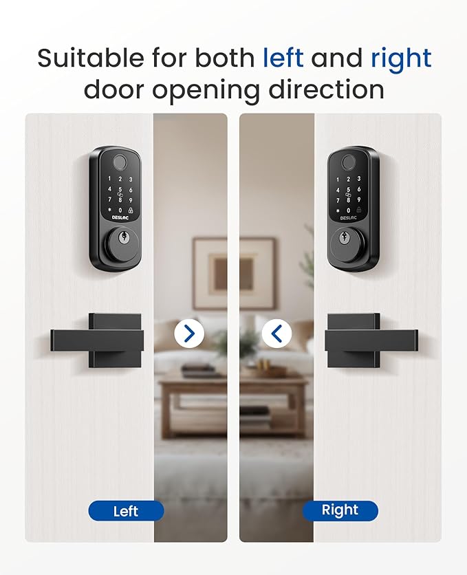 DESLOC B200 Fingerprint Smart Lock with 2 Lever Handles, Keyless Entry Front Door Lock Set, Electronic Keypad Deadbolt, App Control, Auto Lock, Long Battery Life, Secure Home Access