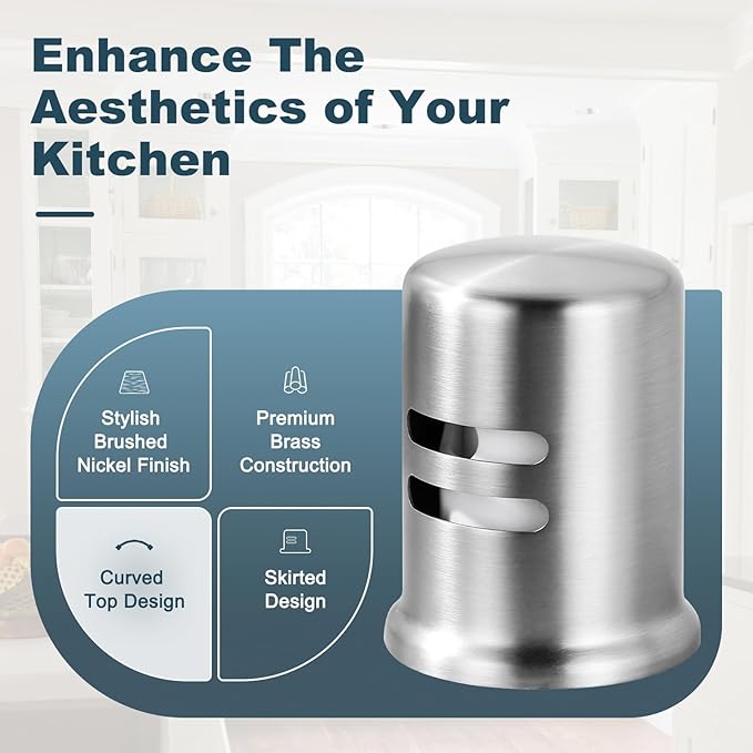 Dishwasher Air Gap Cover, Dishwasher Air Gap Cap for Kitchen Sink, Solid Brass Dishwasher Overflow Vent Cap Replacement Kit, Brushed Nickel