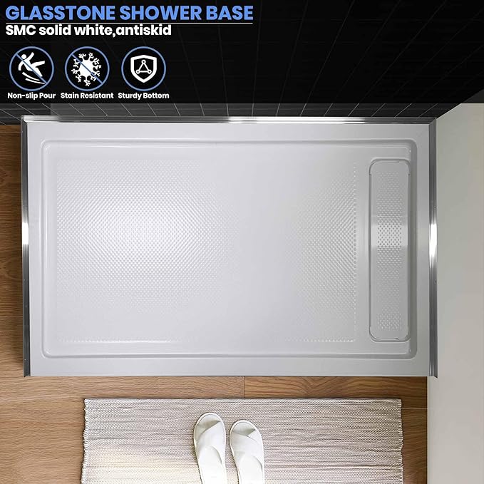 Shower Base in White Left Drainer Cover, Rectangular Shower Pan 60 "×32"×2.8", Anti-Slip Acrylic Shower Base for Bathroom
