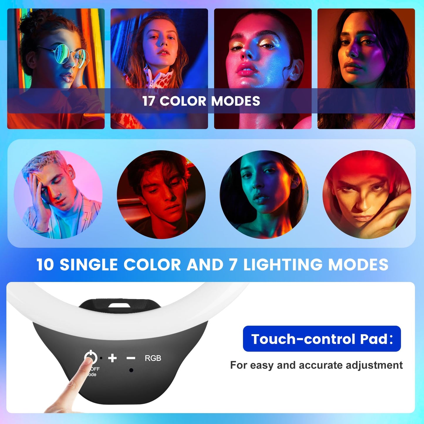 Sensyne 10'' Ring Light with 50'' Extendable Tripod Stand, LED Circle Lights with Phone Holder for Live Stream/Makeup/YouTube Video/TikTok, Compatible with All Phones