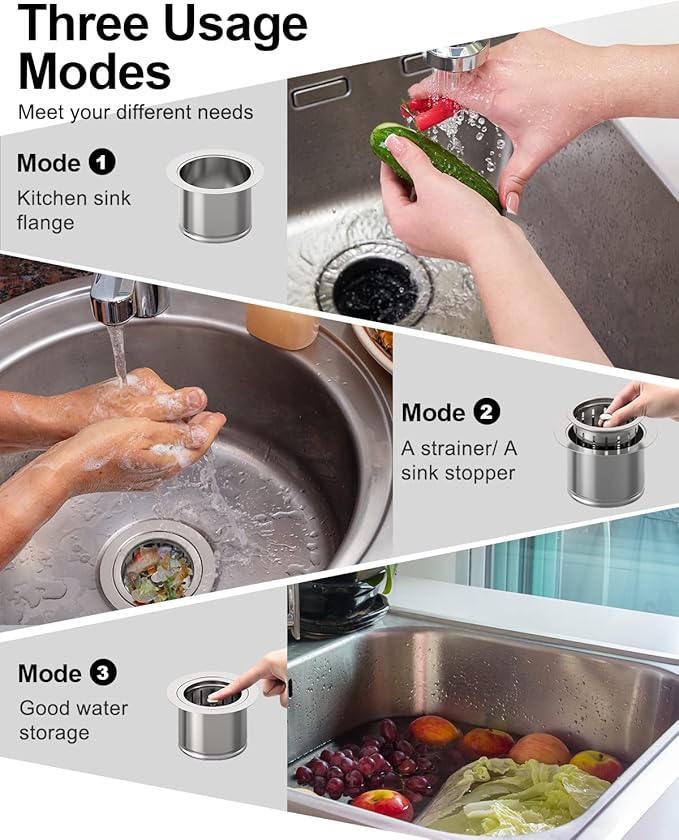 BOTEMY Extended Garbage Disposal Flange Basket Strainer Stopper, Deep 304 Stainless Steel Kitchen Sink Flange for 3-1/2 Inch Standard Sink Drain Hole, Polished Deep Sink Disposal Stopper