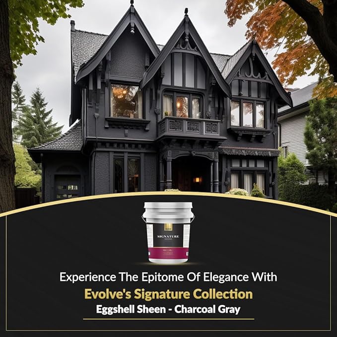 EVOLVE Signature Paint & Primer: Luxury Paint & Primer for Indoor & Outdoor Surfaces, Minimal Odor, Eggshell Sheen (Charcoal Gray, 5 Gallon)