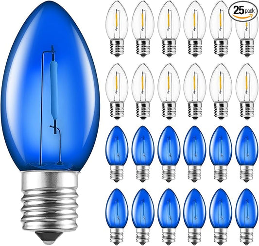 Brightown 25 Pack C9 LED Christmas Light Bulbs, Blue and Pure White Plastic C9 Shatterproof LED Bulbs Replacement for Christmas String Lights, E17 Intermediate Base