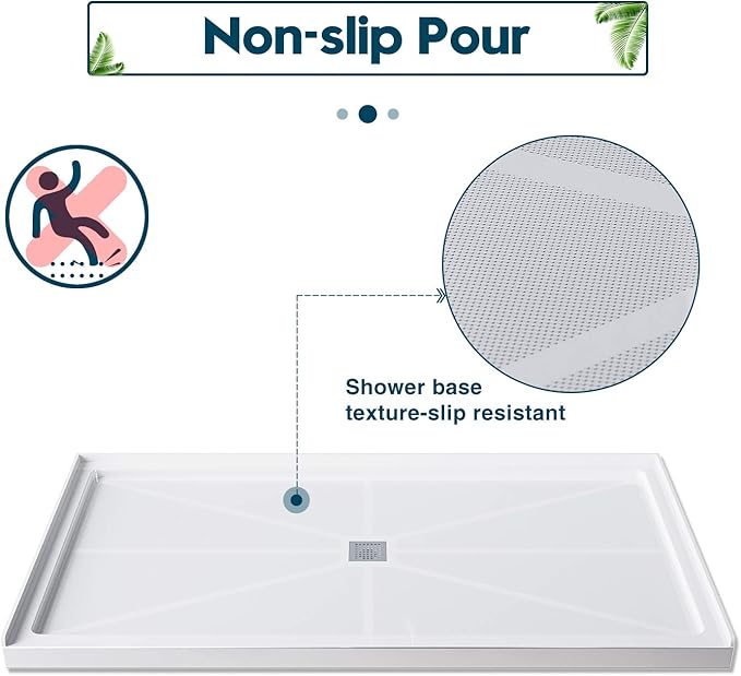 ELEGANT Shower Base 60'' L x 36'' W x 4'' H Center Drain, Single Threshold Shower Base, Non-Slip Shower Pan, Stainless Steel Drain Cover Included