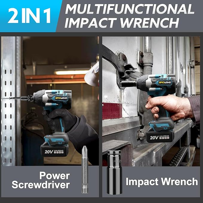 Cordless Impact Wrench 1/2 Inch - 600N.m Battery Powered High Torque Impact Gun with 2 Packs 4.0Ah Batteries, Electric Impact Driver/Drill for Auto Repair, Home DIYers and Mechanics