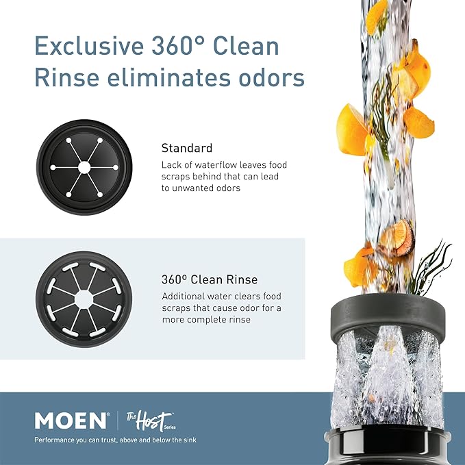 Moen Black EX Series Host Series 3/4 Horsepower Improved Installation Garbage Disposal, EX75C