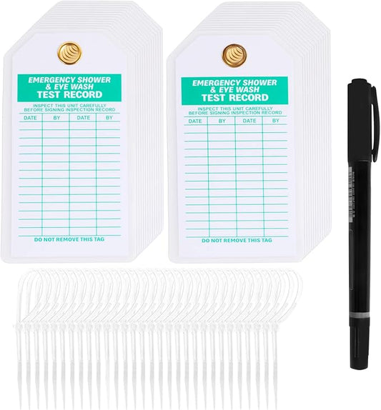 Lionshop Heavy Duty Inspection Record Tag, Legend Emergency Shower & Eye WASH Test Record, Double-Sided Inspection Tag, 5.75 x 3, 0.375" in Brass Eyelet Size(Pack of 25)
