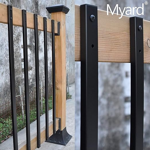 Myard 32-1/4 Inches Traditional Rectangular Iron Deck Balusters Furniture w/Screws for Wood Composite Facemount Railing Staircase Balustrade, Classic Geometric Styling (50-Pack, Matte Black)