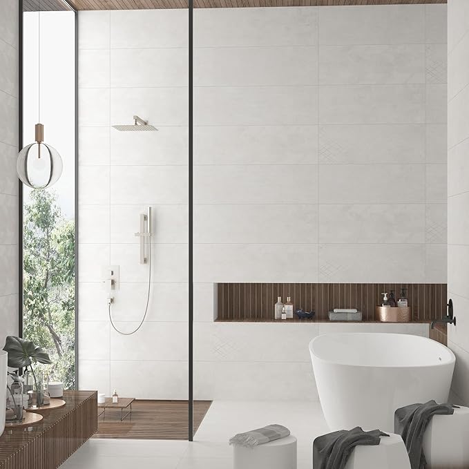 Hoimpro12 Inch Rain Shower System, High Pressure Shower Heads and Handheld 2-Spray Combo Set Slide Bar Shower Faucets Sets Complete Included Valve and Trim Kit for Bathroom, Brushed Nickel