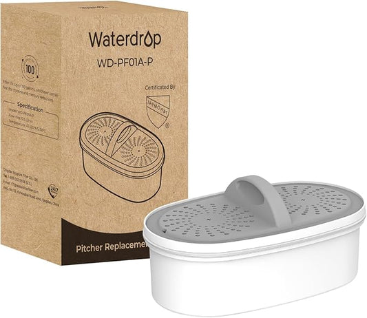 Waterdrop Upgrade NSF 53&42&372 Certified Replacement Filters, for All Waterdrop Pitcher and Dispenser Filtration System, Reduces PFAS, PFOA/PFOS, Chlorine, Cadmium, Copper, Mercury, Pack of 1