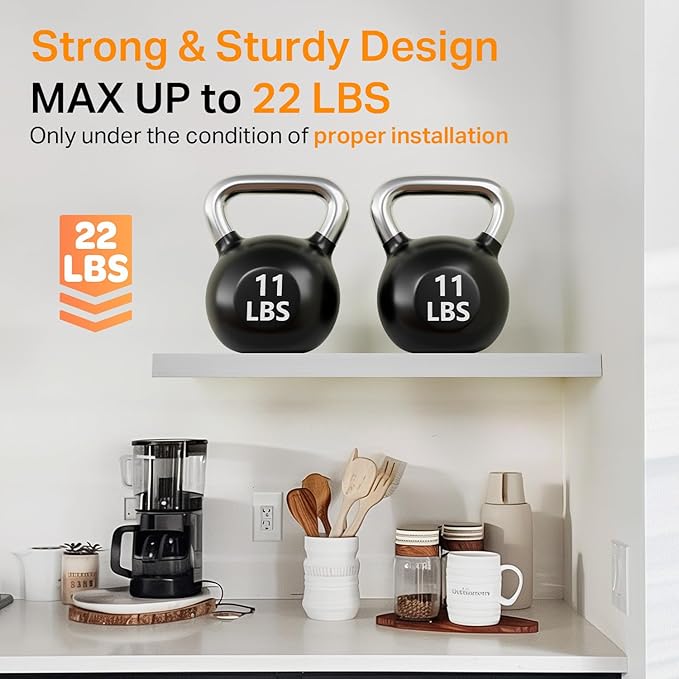 BAYKA Floating Shelves for Wall – Rustic Wood Wall Shelves with Metal Brackets for Bathroom, Bedroom, Kitchen, or Living Room Decor – White, Set of 3, Sturdy Storage with 22lb Capacity