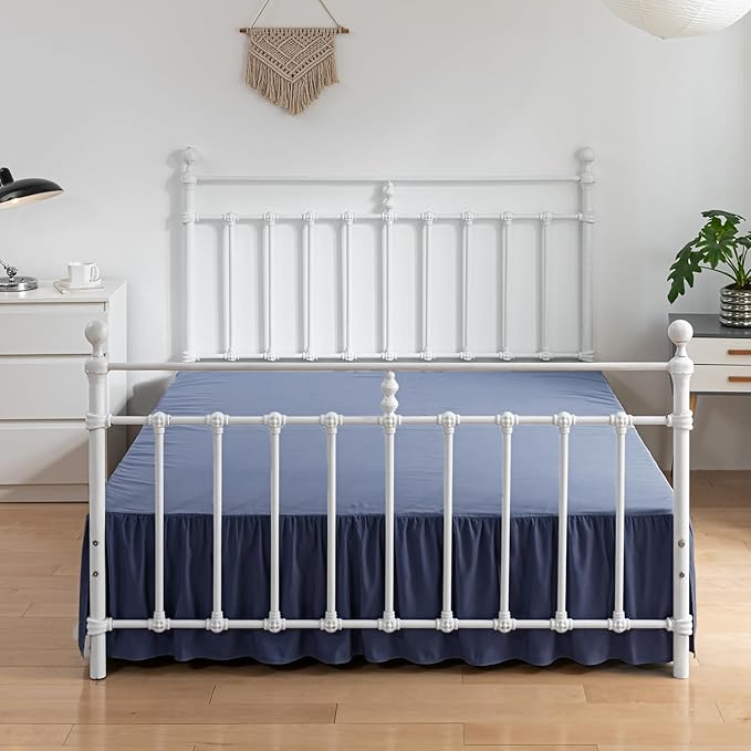 Bed Skirt Queen Size Ruffled Bed Skirt with Split Corners, 14 Inch Drop Dust Ruffle Bed Skirt with Platform,Blue