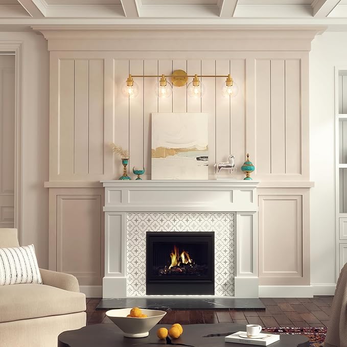 VONLUCE Bathroom Light Fixtures, 4-Light Vanity Light with Globe Glass Shades E26 Sockets, Bathroom Lights Over Mirror for Bedroom Hallway Living Room, Gold Finish