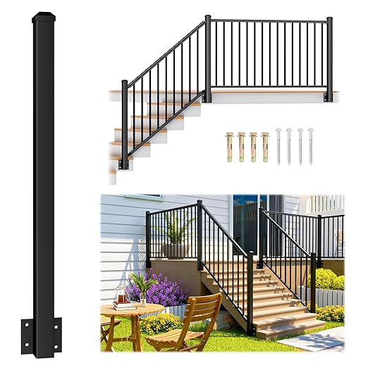 1 Pack 2.56 in. x 2.56 in. x 46 in. Aluminum Side Mount Railing Post for 36" Stair or Level Railing Kit, Black Textured Powder-Coat Finish Fascia Mount Post Level Side Post