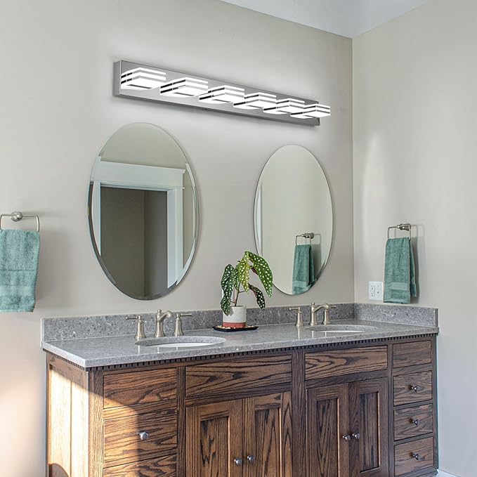 Modern Bathroom Light Fixtures 6 Light LED Vanity Lighting Bar 41 Inch Wall Lights above Mirror 36W Mirror Light Fixtures Chrome Bath Lamps 6000K Restroom Sink Light Long Vanity Sconces Lights