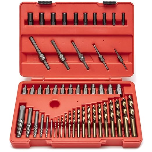 NEIKO 04202A Master Screw Extractor | 55 Pieces Broken Bolt Remover | Multi Spline, Extractor Pins, Spiral and Nut Extractors | 5/64” to 1/2" | Stripped Screws, Studs, Fittings and Lugs Extraction
