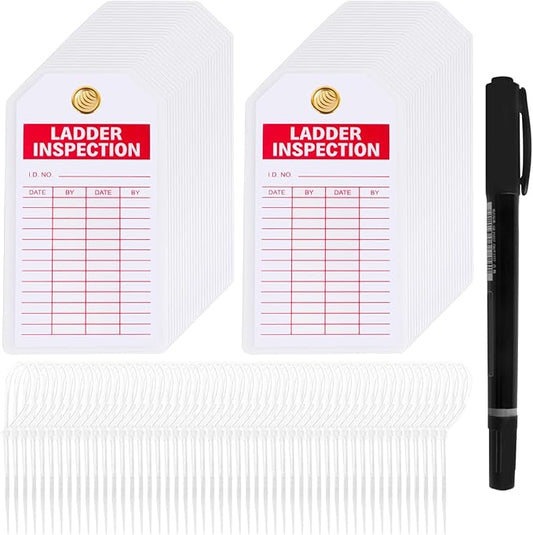 Lionshop Ladder Safety Inspection Tags, Inspection Record Kit, Accident Prevention Tag, Double-Sided Inspection Tag, 5.75" x 3", 0.375" in Brass Eyelet Size, Red Ink on White, Polyester (Pack of 50)