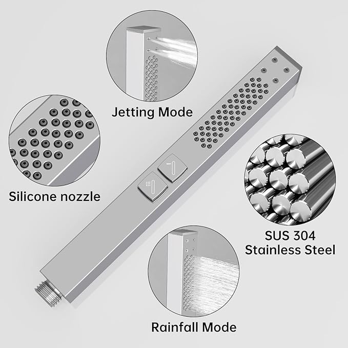 RUMOSE Polished Chrome Rainfall Shower System 12 Inch High Pressure Square Head with 2 in 1 Handheld Spray Wall Mount Brass Bathroom Shower Faucet Set with cUPC Certified Rough-in Valve