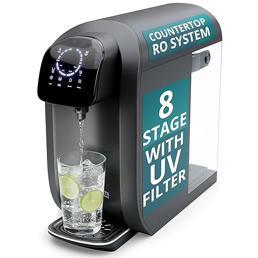 NU Aqua Countertop Reverse Osmosis System 8-Stage Water Filter with UV - Touch Display - Includes Sediment + Carbon, and RO Membrane Filters