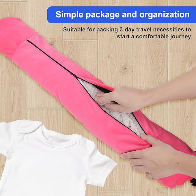 Travel Pillow Stuffable with Clothes, 7.3x31.5in Soft Plush Extra Luggage Airplane Fillable Storage Bag Transformable Neck Body Case Cover, Only Travel Pillowcase, No Filler(Rose Red)