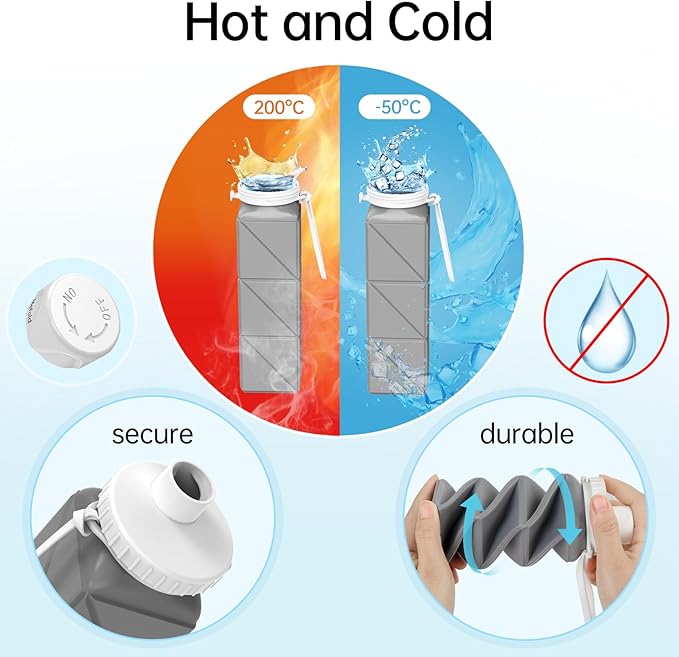 Foldable Water Bottle for Travel Cycling Gym Camping Sports,Leakproof Lid,Food Grade BPA-Free Silicone Travel Bottles 610ml -Lightweight 21oz Portable,Wide Mouth ,Durable,Collapsible Water Bottle