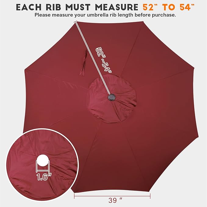 Blissun 9ft Patio Umbrella Replacement Canopy, Market Umbrella Top, Outdoor Table Umbrella Canopy for 8 Ribs, Canopy Only