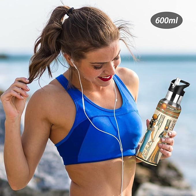 Blueangle 32 OZ Queen Of Egypt Water Bottle with Straw, Sports Water Bottle BPA Free Stainless Steel Water Jugs for Gym, Kitchen, Working, Outdoor（27）