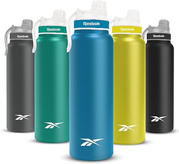 Reebok Athletic Stainless Steel Water Bottle - Insulated Water Bottle 32 oz With Chug Lid - Double Wall Vacuum Insulated Sports Water Bottle, BPA Free