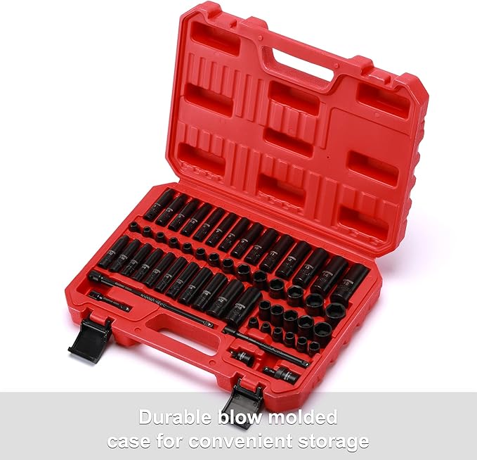 CASOMAN 55PCS 1/4-Inch Drive Impact Socket Set, Shallow & Deep, 5/32 Inch - 9/16 Inch, 4mm - 15mm, Metric/SAE, 6-Point, Cr-V Steel Socket Set