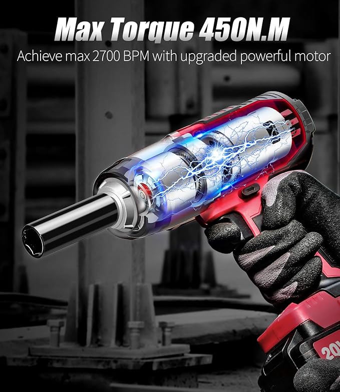 AVID POWER Cordless Impact Wrench, 1/2 Impact Gun w/Max Torque 330 ft lbs (450N.m), Power Impact Wrenches w/ 3.0A Li-ion Battery, 1 Hour Fast Charger (Light Red)