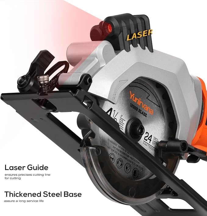 Mini Circular Saw, 20V 3400RPM Professional Cordless Circular Saw, Adjustable Angle and Depth,Max Cutting Depth 1-2/3"(90°), 1-1/8"(45°), Laser Guide, Rip Guide